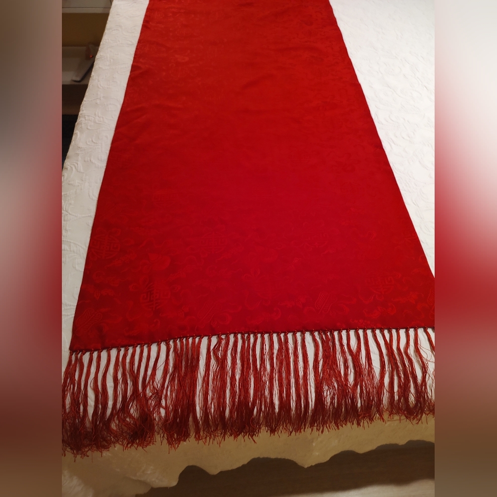 Red Scarf Asian Design 80inches X 24 Inches Very Elegant